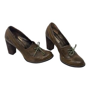 Rebels Greenwich Olive Green Leather Wingtip Oxford Heels Size 6.5